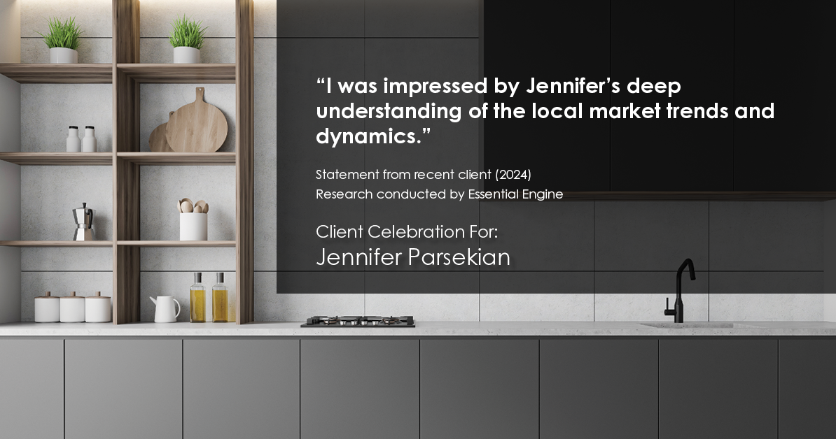 Testimonial for real estate agent Jennifer Parsekian with KW Village Square Realty in Ridgewood, New Jersey: "I was impressed by Jennifer's deep understanding of the local market trends and dynamics."
