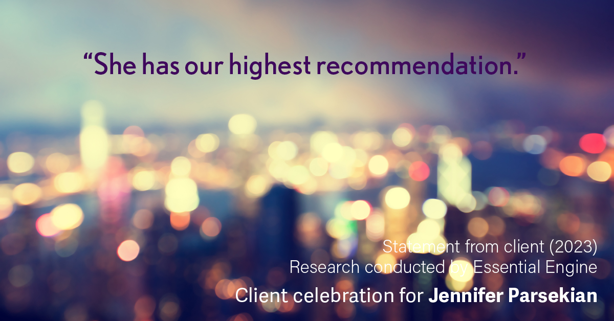 Testimonial for real estate agent Jennifer Parsekian with KW Village Square Realty in Ridgewood, New Jersey: “She has our highest recommendation.”