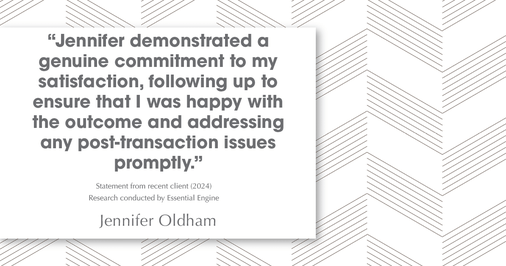 Testimonial for real estate agent Jennifer Parsekian with KW Village Square Realty in Ridgewood, New Jersey: "Jennifer demonstrated a genuine commitment to my satisfaction, following up to ensure that I was happy with the outcome and addressing any post-transaction issues promptly."