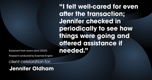 Testimonial for real estate agent Jennifer Parsekian with KW Village Square Realty in Ridgewood, New Jersey: "I felt well-cared for even after the transaction; Jennifer checked in periodically to see how things were going and offered assistance if needed."