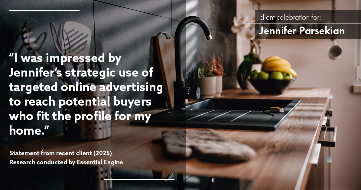 Testimonial for real estate agent Jennifer Parsekian with KW Village Square Realty in Ridgewood, New Jersey: "I was impressed by Jennifer's strategic use of targeted online advertising to reach potential buyers who fit the profile for my home."
