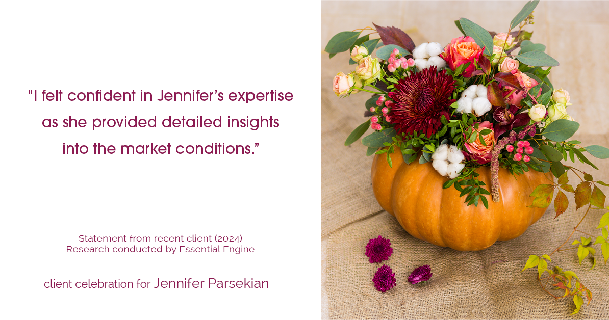 Testimonial for real estate agent Jennifer Parsekian with KW Village Square Realty in Ridgewood, New Jersey: "I felt confident in Jennifer's expertise as she provided detailed insights into the market conditions."