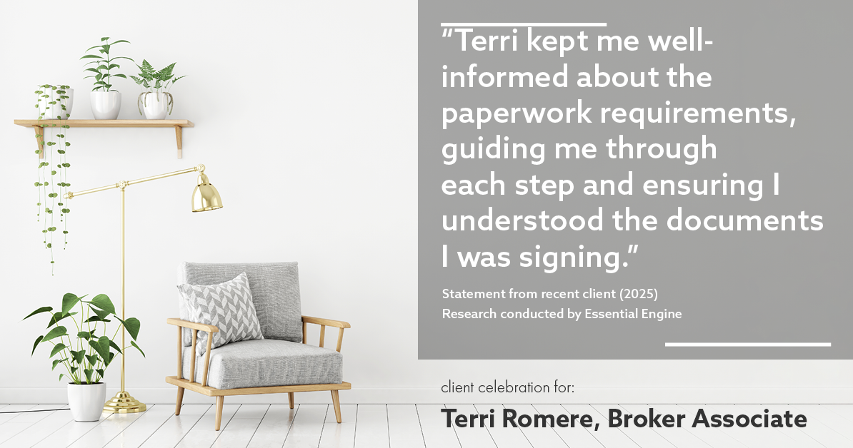 Testimonial for real estate agent Terri Romere, Broker Associate with Powered by kw-LONESTAR Realty in Cedar Park, TX: "Terri kept me well-informed about the paperwork requirements, guiding me through each step and ensuring I understood the documents I was signing."