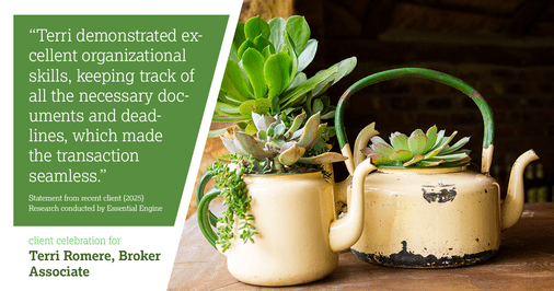 Testimonial for real estate agent Terri Romere, Broker Associate with Powered by kw-LONESTAR Realty in Cedar Park, TX: "Terri demonstrated excellent organizational skills, keeping track of all the necessary documents and deadlines, which made the transaction seamless."