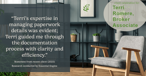 Testimonial for real estate agent Terri Romere, Broker Associate with Powered by kw-LONESTAR Realty in Cedar Park, TX: "Terri's expertise in managing paperwork details was evident; Terri guided me through the documentation process with clarity and efficiency."
