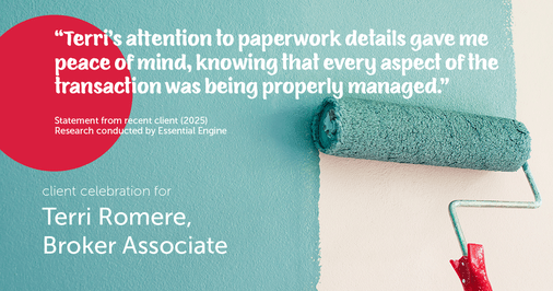 Testimonial for real estate agent Terri Romere, Broker Associate with Powered by kw-LONESTAR Realty in Cedar Park, TX: "Terri's attention to paperwork details gave me peace of mind, knowing that every aspect of the transaction was being properly managed."
