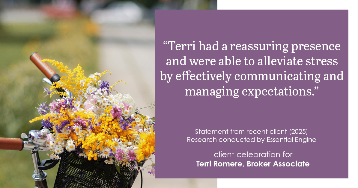 Testimonial for real estate agent Terri Romere, Broker Associate with Powered by kw-LONESTAR Realty in Cedar Park, TX: "Terri had a reassuring presence and were able to alleviate stress by effectively communicating and managing expectations."