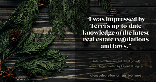 Testimonial for real estate agent Terri Romere, Broker Associate with Powered by kw-LONESTAR Realty in Cedar Park, TX: "I was impressed by Terri's up-to-date knowledge of the latest real estate regulations and laws."