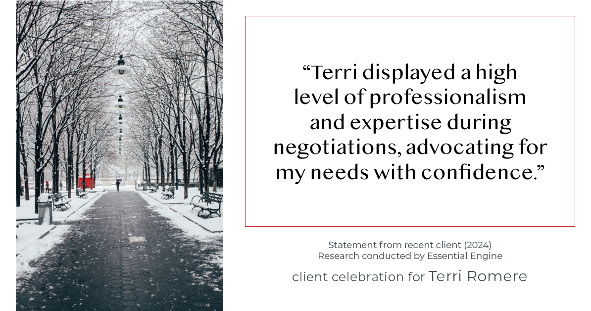 Testimonial for real estate agent Terri Romere, Broker Associate with Powered by kw-LONESTAR Realty in Cedar Park, TX: "Terri displayed a high level of professionalism and expertise during negotiations, advocating for my needs with confidence."