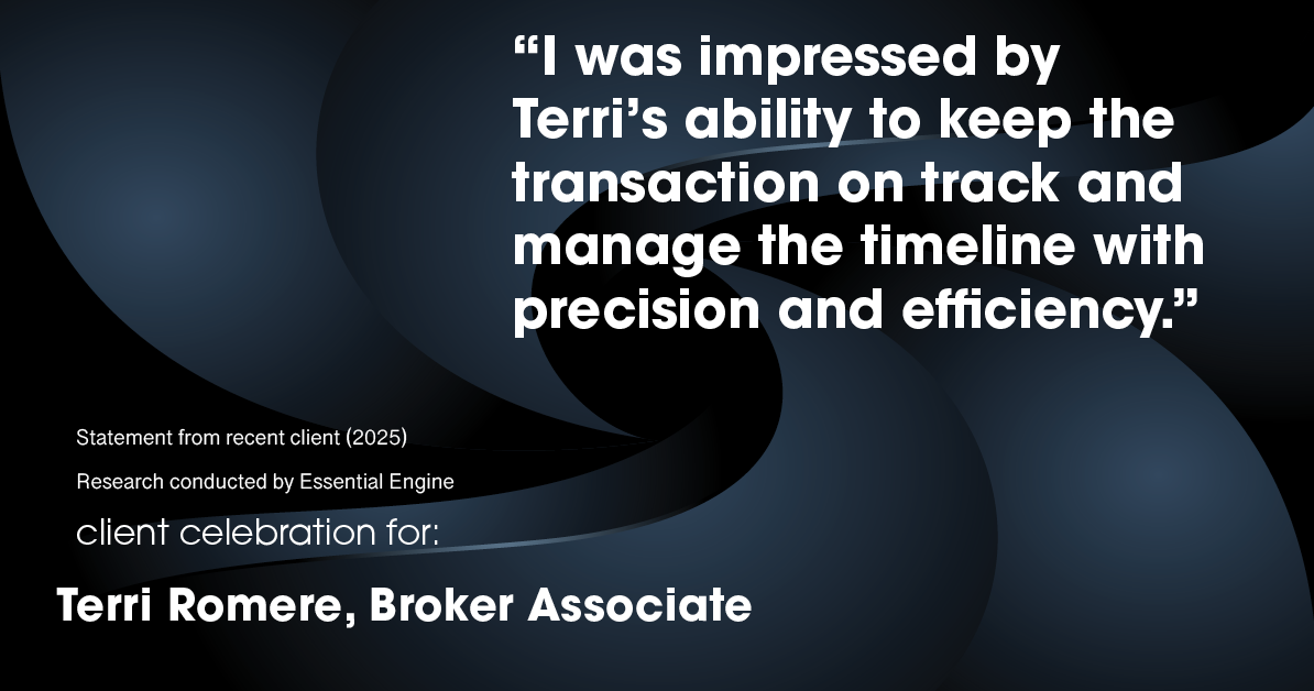 Testimonial for real estate agent Terri Romere, Broker Associate with Powered by kw-LONESTAR Realty in Cedar Park, TX: "I was impressed by Terri's ability to keep the transaction on track and manage the timeline with precision and efficiency."