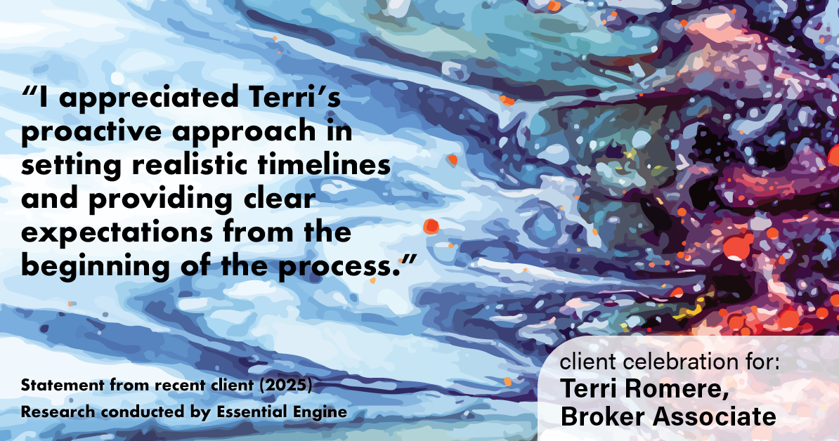 Testimonial for real estate agent Terri Romere, Broker Associate with Powered by kw-LONESTAR Realty in Cedar Park, TX: "I appreciated Terri's proactive approach in setting realistic timelines and providing clear expectations from the beginning of the process."