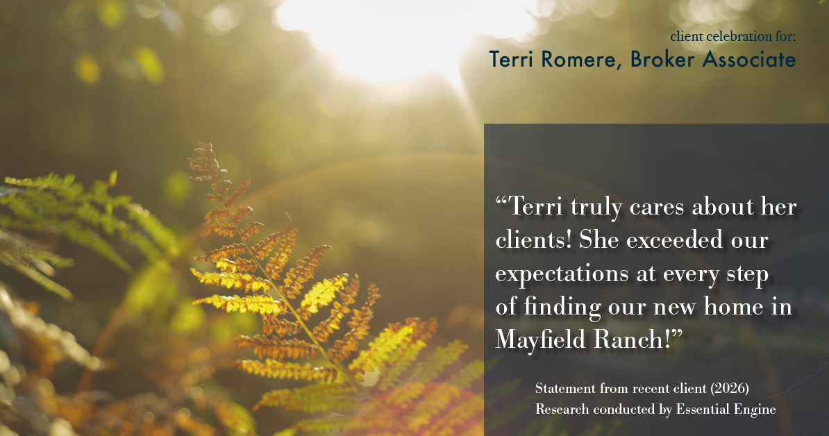 Testimonial for real estate agent Terri Romere, Broker Associate with Powered by kw-LONESTAR Realty in Cedar Park, TX: "Terri truly cares about her clients! She exceeded our expectations at every step of finding our new home in Mayfield Ranch!"