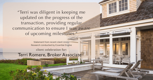 Testimonial for real estate agent Terri Romere, Broker Associate with Powered by kw-LONESTAR Realty in Cedar Park, TX: "Terri was diligent in keeping me updated on the progress of the transaction, providing regular communication to ensure I was aware of upcoming milestones."
