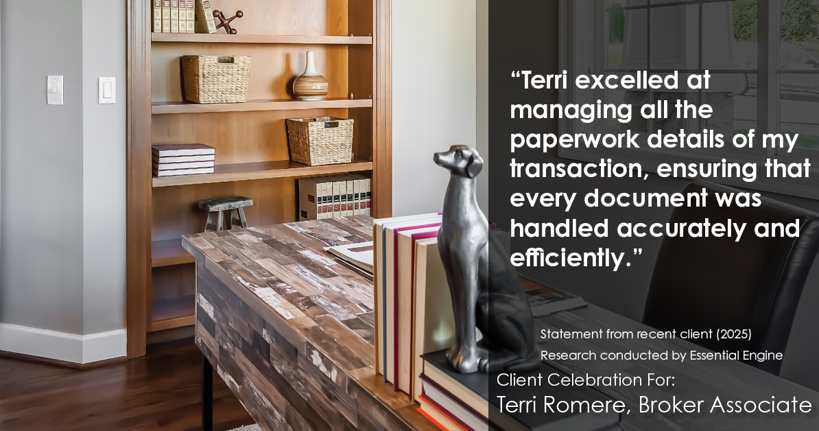 Testimonial for real estate agent Terri Romere, Broker Associate with Powered by kw-LONESTAR Realty in Cedar Park, TX: "Terri excelled at managing all the paperwork details of my transaction, ensuring that every document was handled accurately and efficiently."
