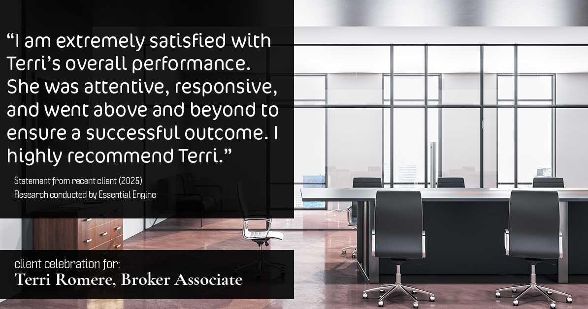 Testimonial for real estate agent Terri Romere, Broker Associate with Powered by kw-LONESTAR Realty in Cedar Park, TX: "I am extremely satisfied with Terri's overall performance. She was attentive, responsive, and went above and beyond to ensure a successful outcome. I highly recommend Terri."