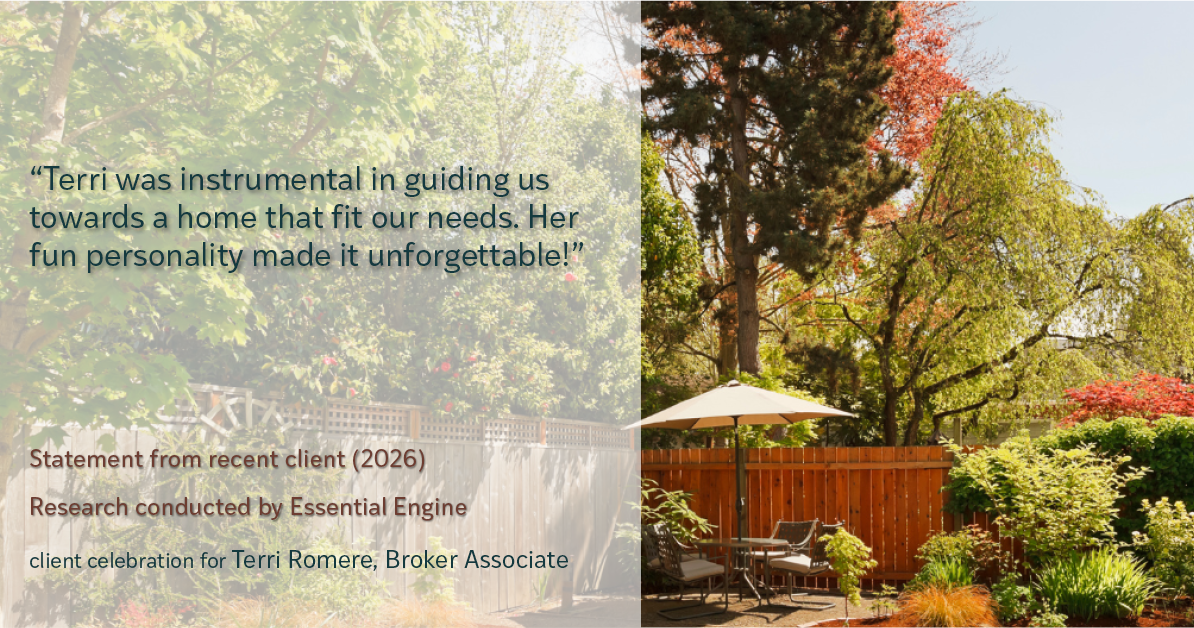 Testimonial for real estate agent Terri Romere, Broker Associate with Powered by kw-LONESTAR Realty in Cedar Park, TX: "Terri was instrumental in guiding us towards a home that fit our needs. Her fun personality made it unforgettable!"