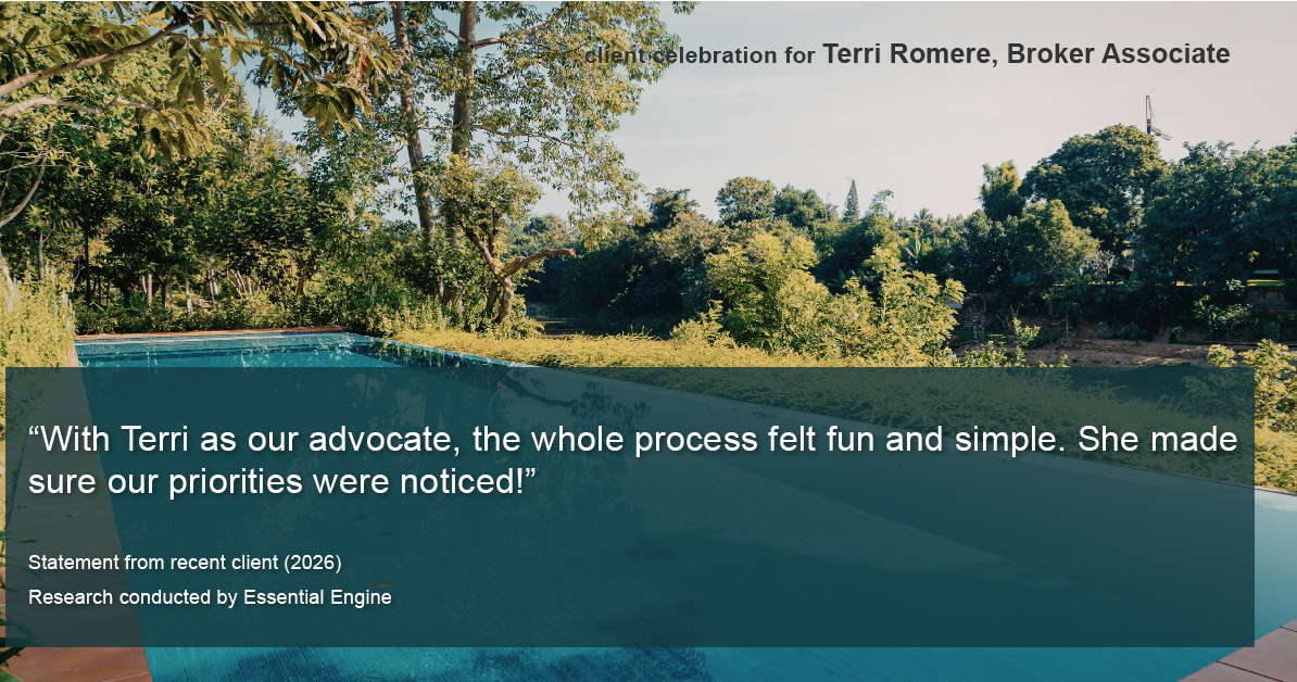 Testimonial for real estate agent Terri Romere, Broker Associate with Powered by kw-LONESTAR Realty in Cedar Park, TX: "With Terri as our advocate, the whole process felt fun and simple. She made sure our priorities were noticed!"