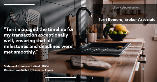 Testimonial for real estate agent Terri Romere, Broker Associate with Powered by kw-LONESTAR Realty in Cedar Park, TX: "Terri managed the timeline for my transaction exceptionally well, ensuring that all milestones and deadlines were met smoothly."