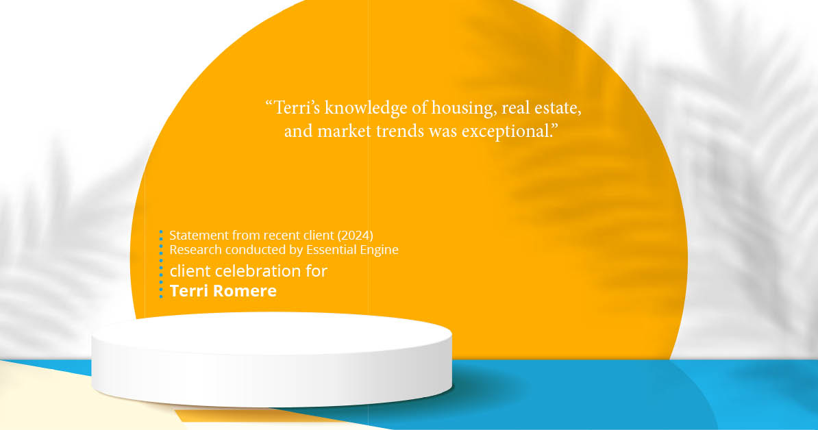 Testimonial for real estate agent Terri Romere with Keller Williams Lonestar in Austin, TX: "Terri's knowledge of housing, real estate, and market trends was exceptional."