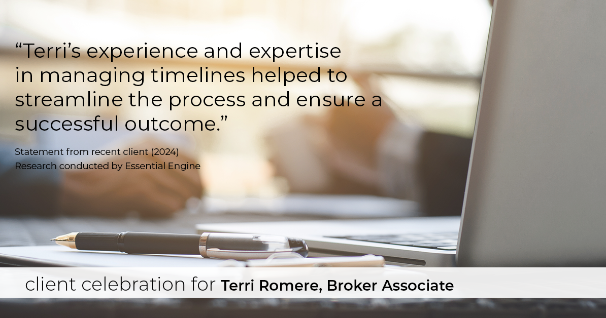 Testimonial for real estate agent Terri Romere, Broker Associate with Powered by kw-LONESTAR Realty in Cedar Park, TX: "Terri's experience and expertise in managing timelines helped to streamline the process and ensure a successful outcome."