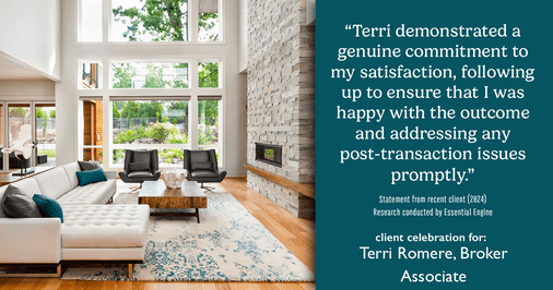 Testimonial for real estate agent Terri Romere, Broker Associate with Powered by kw-LONESTAR Realty in Cedar Park, TX: "Terri demonstrated a genuine commitment to my satisfaction, following up to ensure that I was happy with the outcome and addressing any post-transaction issues promptly."
