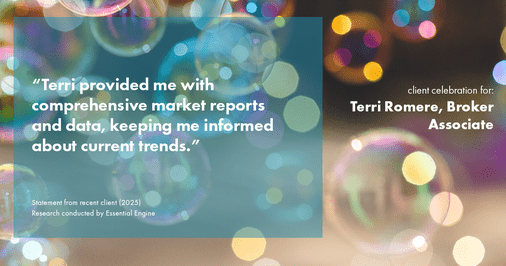 Testimonial for real estate agent Terri Romere, Broker Associate with Powered by kw-LONESTAR Realty in Cedar Park, TX: "Terri provided me with comprehensive market reports and data, keeping me informed about current trends."