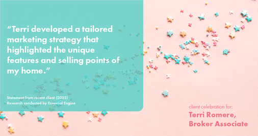 Testimonial for real estate agent Terri Romere, Broker Associate with Powered by kw-LONESTAR Realty in Cedar Park, TX: "Terri developed a tailored marketing strategy that highlighted the unique features and selling points of my home."