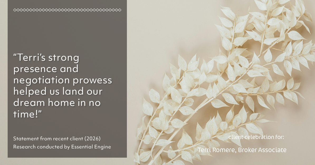 Testimonial for real estate agent Terri Romere, Broker Associate with Powered by kw-LONESTAR Realty in Cedar Park, TX: "Terri's strong presence and negotiation prowess helped us land our dream home in no time!"