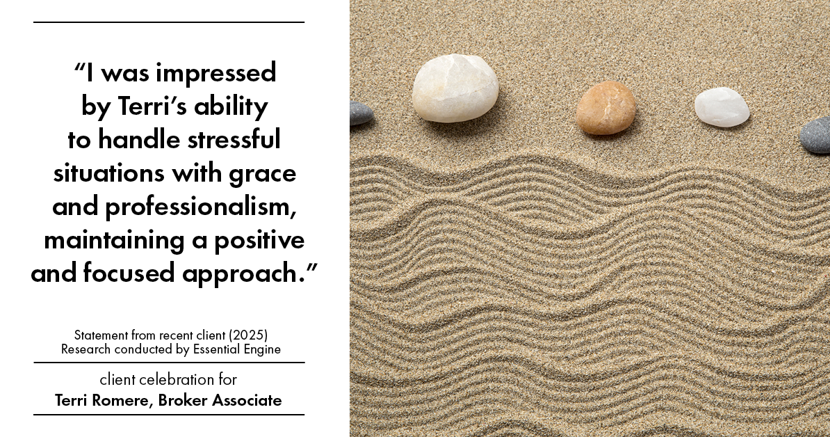 Testimonial for real estate agent Terri Romere, Broker Associate with Powered by kw-LONESTAR Realty in Cedar Park, TX: "I was impressed by Terri's ability to handle stressful situations with grace and professionalism, maintaining a positive and focused approach."