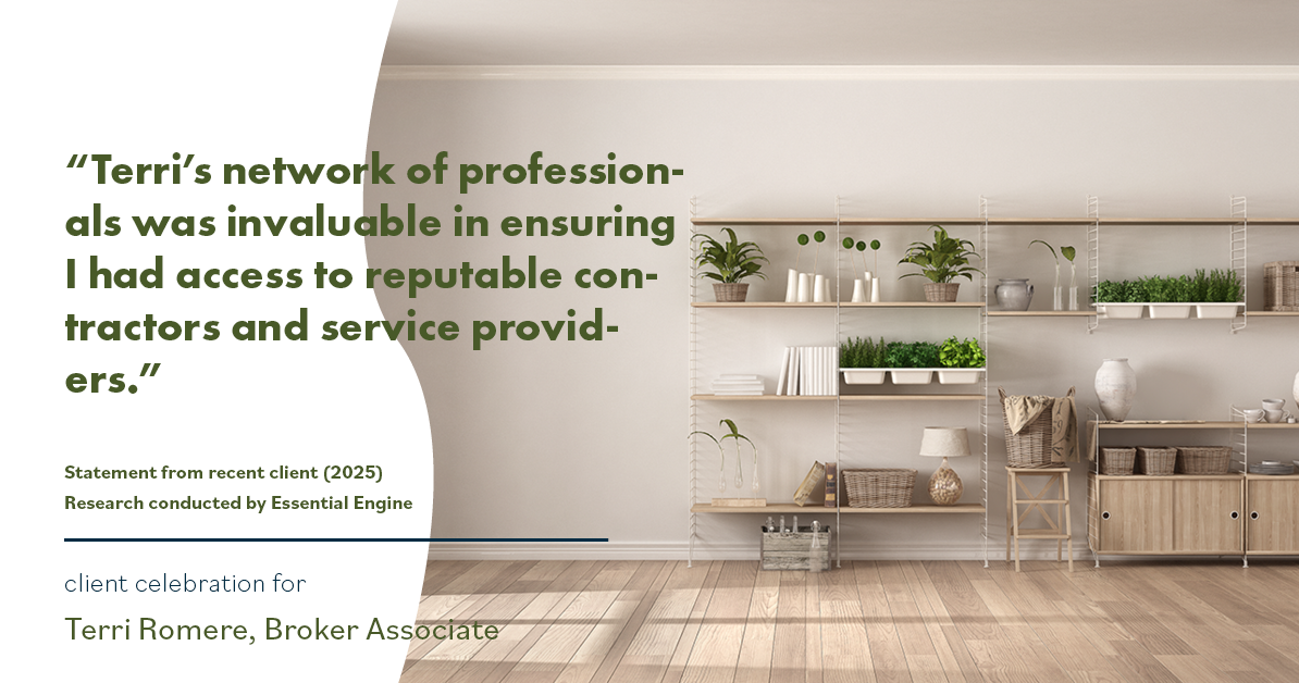 Testimonial for real estate agent Terri Romere, Broker Associate with Powered by kw-LONESTAR Realty in Cedar Park, TX: "Terri's network of professionals was invaluable in ensuring I had access to reputable contractors and service providers."