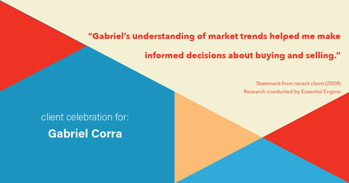 Testimonial for real estate agent Gabriel Corra with Exlence Realty, LLC in Prosper, Texas: "Gabriel's understanding of market trends helped me make informed decisions about buying and selling."