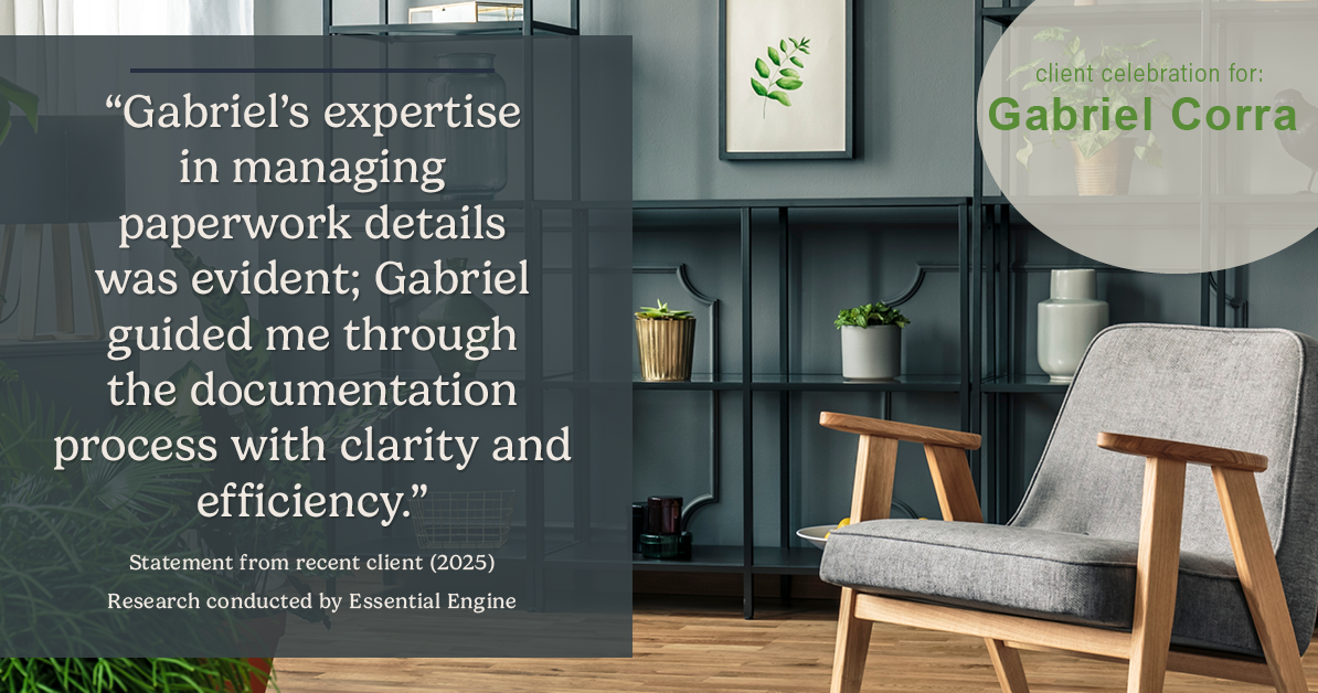 Testimonial for real estate agent Gabriel Corra with Exlence Realty, LLC in Prosper, Texas: "Gabriel's expertise in managing paperwork details was evident; Gabriel guided me through the documentation process with clarity and efficiency."