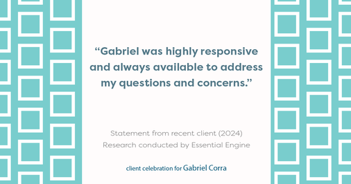 Testimonial for real estate agent Gabriel Corra with Exlence Realty, LLC in Prosper, Texas: "Gabriel was highly responsive and always available to address my questions and concerns."