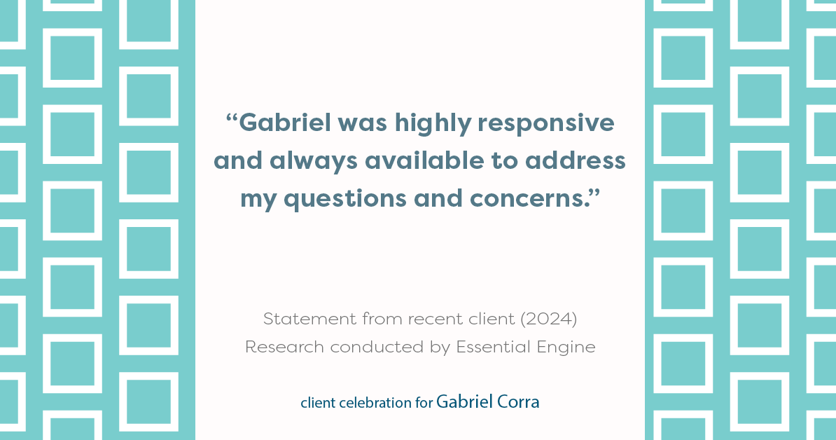 Testimonial for real estate agent Gabriel Corra with Exlence Realty, LLC in Prosper, Texas: "Gabriel was highly responsive and always available to address my questions and concerns."