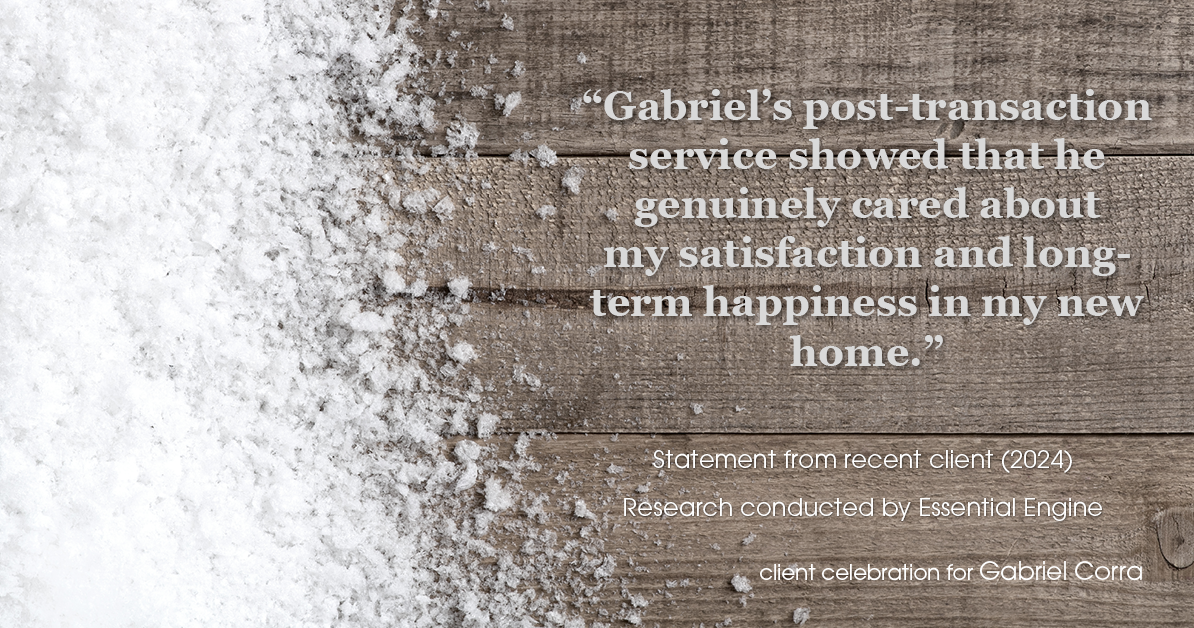 Testimonial for real estate agent Gabriel Corra with Exlence Realty, LLC in Prosper, Texas: "Gabriel's post-transaction service showed that he genuinely cared about my satisfaction and long-term happiness in my new home."