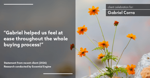 Testimonial for real estate agent Gabriel Corra with Exlence Realty, LLC in Prosper, Texas: "Gabriel helped us feel at ease throughout the whole buying process!"