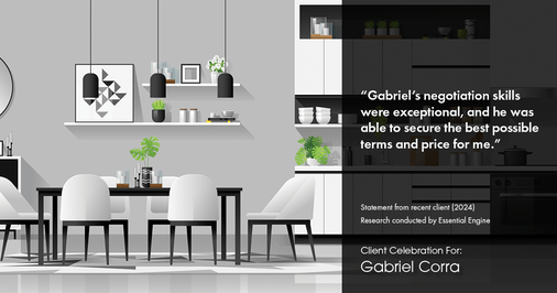 Testimonial for real estate agent Gabriel Corra with Exlence Realty, LLC in Prosper, Texas: "Gabriel's negotiation skills were exceptional, and he was able to secure the best possible terms and price for me."