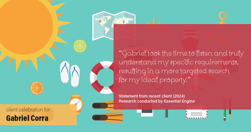 Testimonial for real estate agent Gabriel Corra with Exlence Realty, LLC in Prosper, Texas: "Gabriel took the time to listen and truly understand my specific requirements, resulting in a more targeted search for my ideal property."