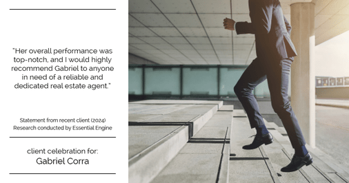 Testimonial for real estate agent Gabriel Corra with Exlence Realty, LLC in Prosper, Texas: "Her overall performance was top-notch, and I would highly recommend Gabriel to anyone in need of a reliable and dedicated real estate agent."