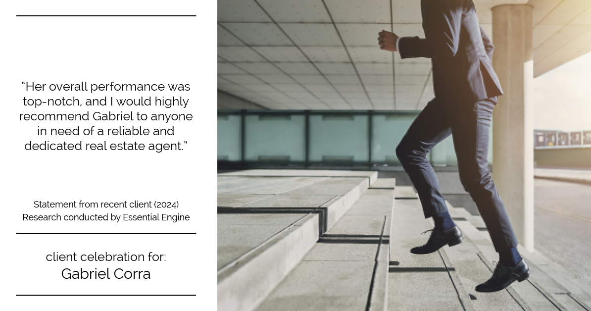 Testimonial for real estate agent Gabriel Corra with Exlence Realty, LLC in Prosper, Texas: "Her overall performance was top-notch, and I would highly recommend Gabriel to anyone in need of a reliable and dedicated real estate agent."