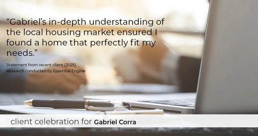 Testimonial for real estate agent Gabriel Corra with Exlence Realty, LLC in Prosper, Texas: "Gabriel's in-depth understanding of the local housing market ensured I found a home that perfectly fit my needs."