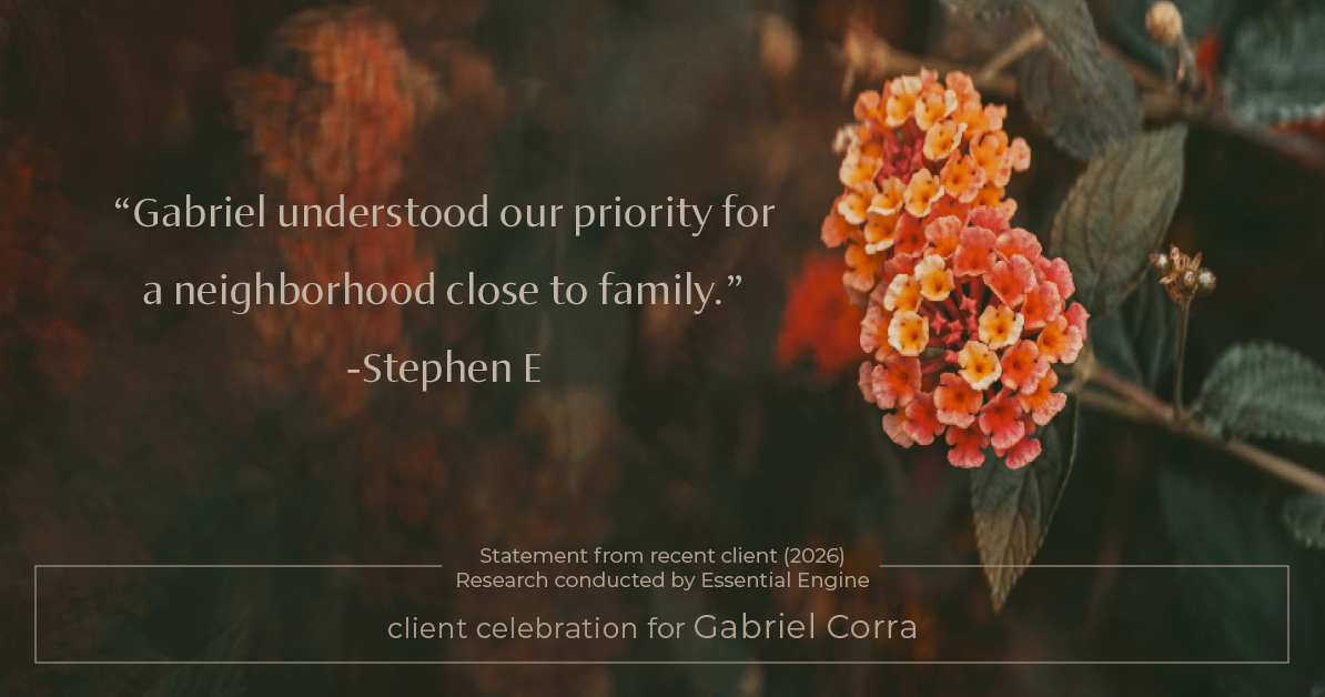 Testimonial for real estate agent Gabriel Corra with Exlence Realty, LLC in Prosper, Texas: "Gabriel understood our priority for a neighborhood close to family."