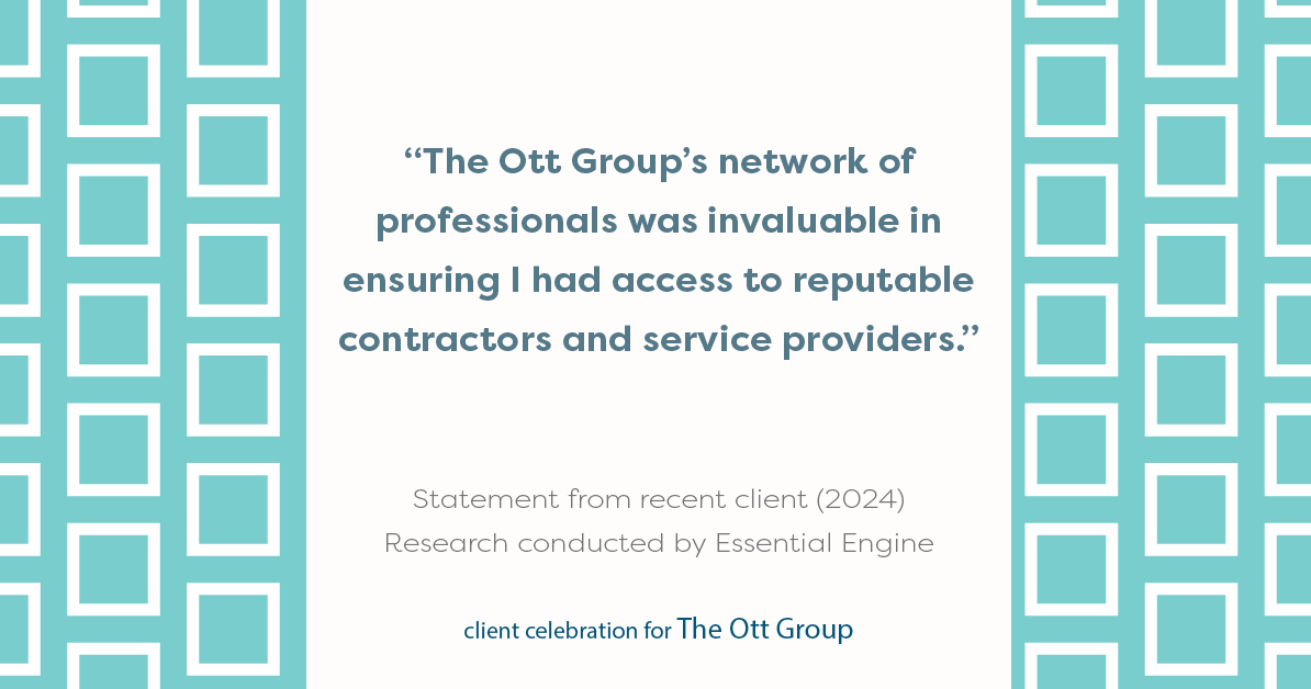 Testimonial for real estate agent The Ott Group with MORE Realty in Tigard, OR: "The Ott Group's network of professionals was invaluable in ensuring I had access to reputable contractors and service providers."