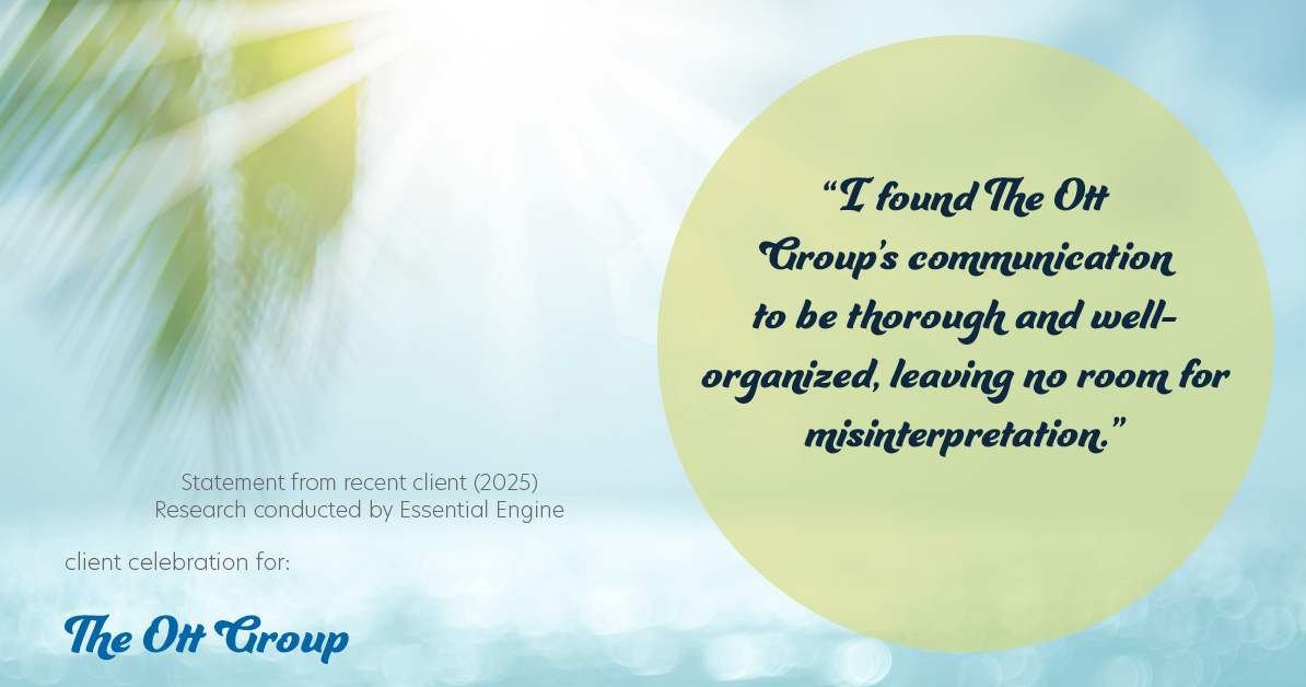 Testimonial for real estate agent The Ott Group with MORE Realty in Tigard, OR: "I found The Ott Group's communication to be thorough and well-organized, leaving no room for misinterpretation."