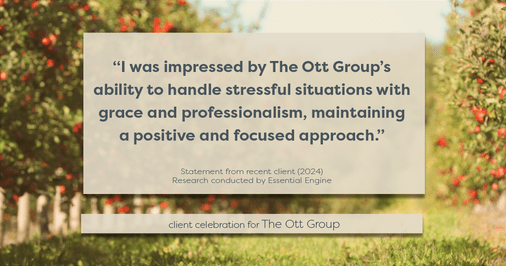 Testimonial for real estate agent The Ott Group with MORE Realty in Tigard, OR: "I was impressed by The Ott Group's ability to handle stressful situations with grace and professionalism, maintaining a positive and focused approach."