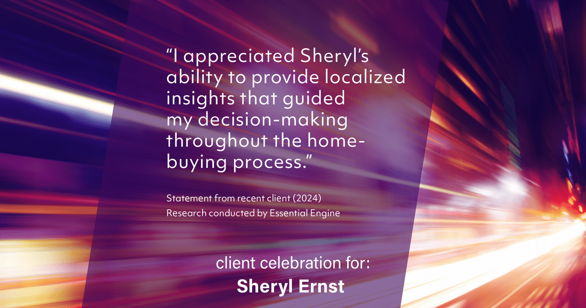 Testimonial for real estate agent Sheryl Ernst with Jump Start Realty, LLC in Milwaukee, WI: "I appreciated Sheryl's ability to provide localized insights that guided my decision-making throughout the home-buying process."