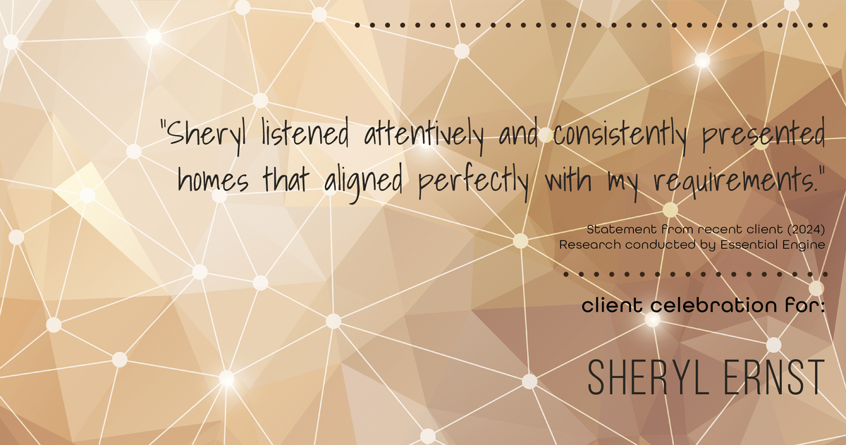 Testimonial for real estate agent Sheryl Ernst with Jump Start Realty, LLC in Milwaukee, WI: "Sheryl listened attentively and consistently presented homes that aligned perfectly with my requirements."