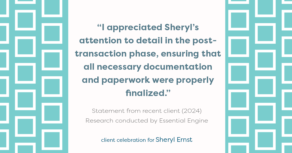 Testimonial for real estate agent Sheryl Ernst with Jump Start Realty, LLC in Milwaukee, WI: "I appreciated Sheryl's attention to detail in the post-transaction phase, ensuring that all necessary documentation and paperwork were properly finalized."