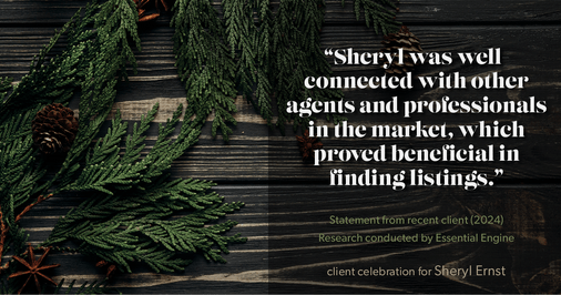 Testimonial for real estate agent Sheryl Ernst with Jump Start Realty, LLC in Milwaukee, WI: "Sheryl was well-connected with other agents and professionals in the market, which proved beneficial in finding listings."