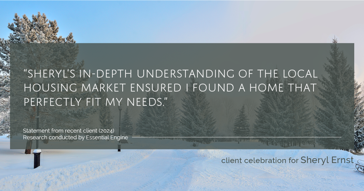 Testimonial for real estate agent Sheryl Ernst with Jump Start Realty, LLC in Milwaukee, WI: "Sheryl's in-depth understanding of the local housing market ensured I found a home that perfectly fit my needs."